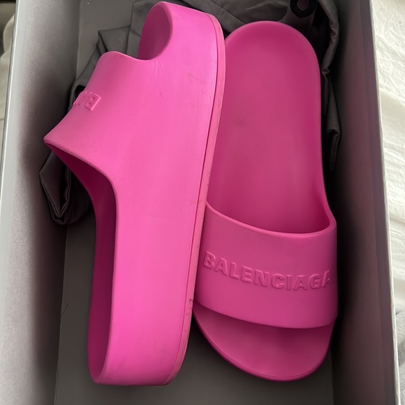 Balenciaga Pink Chunky Slide Rubber Logo - Picture 3 of 6